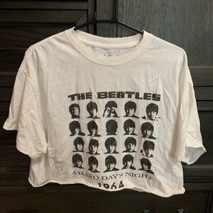 Forever 21 White Beatles Graphic Crop Top